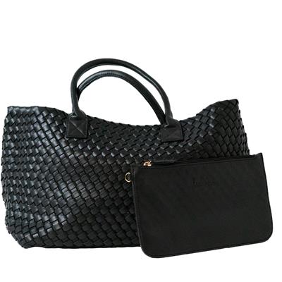 Leather Weave Tote Bag (Black)